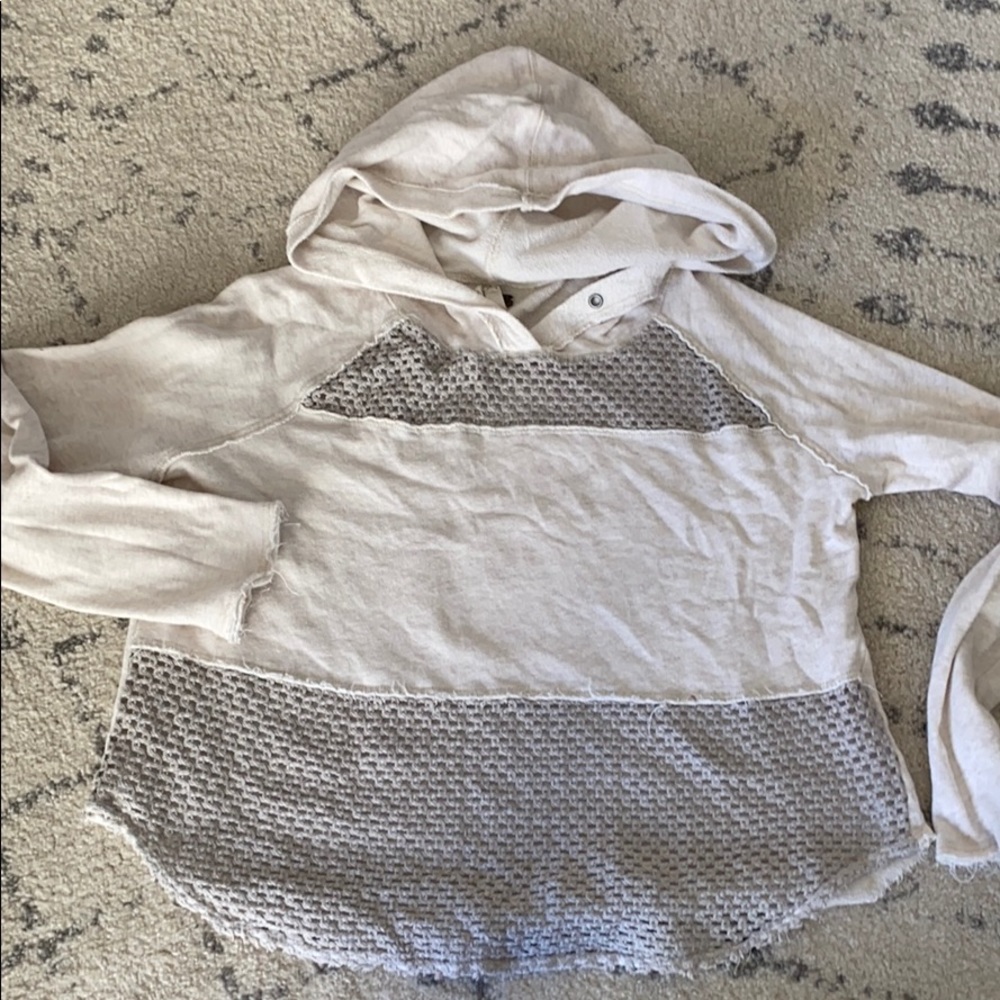 Ivory lightweight Free people crochet hoodie
